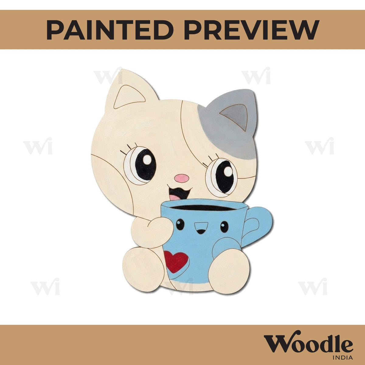 Cat With Cup Pre Marked MDF Design 1