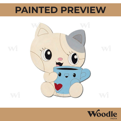 Cat With Cup Pre Marked MDF Design 1