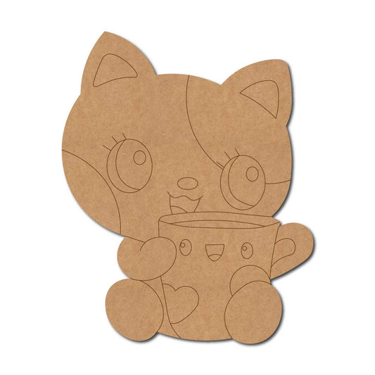 Cat With Cup Pre Marked MDF Design 1