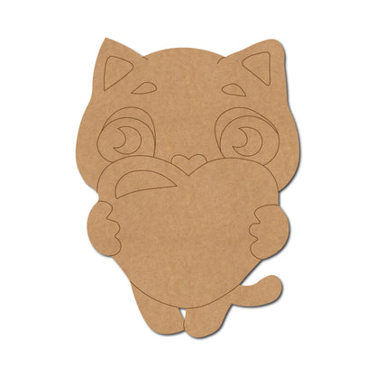 Cat With Heart Pre Marked MDF Design 1