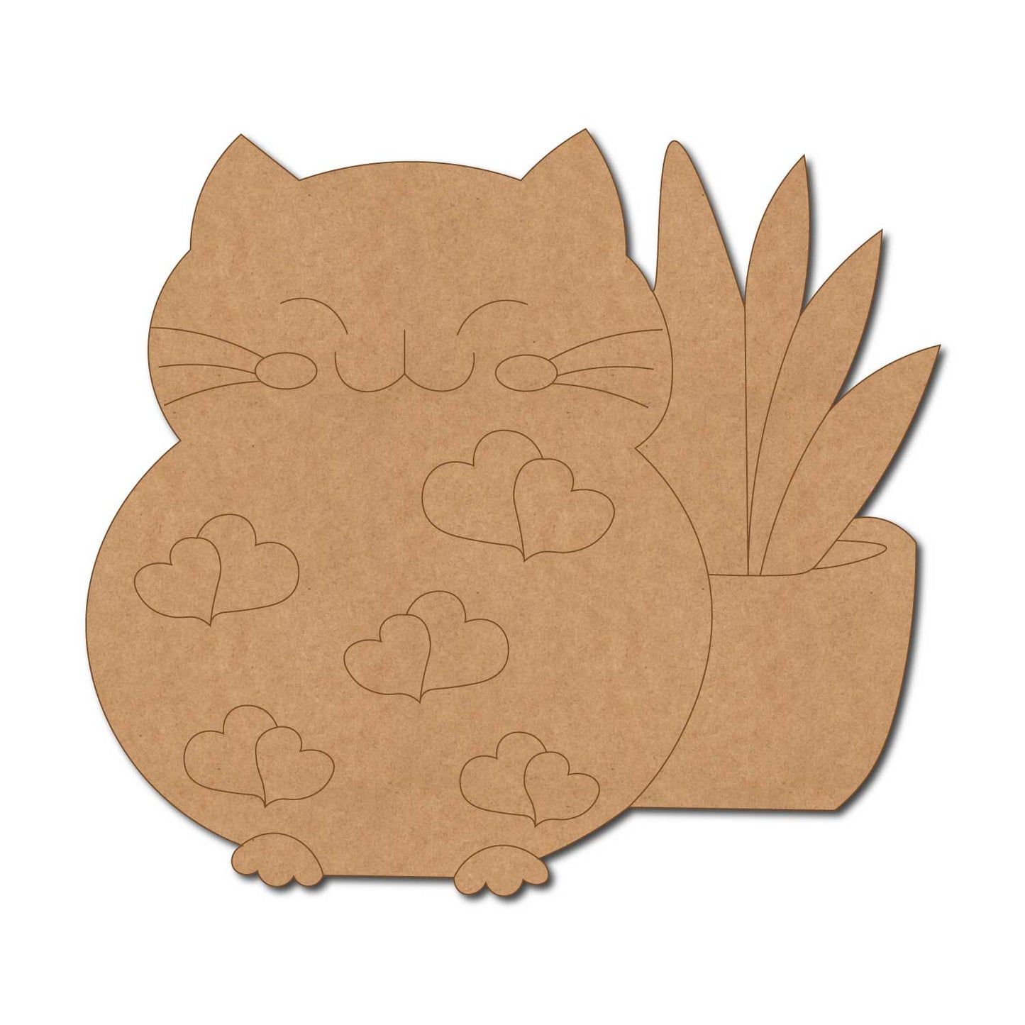 Cat With Plant Pre Marked MDF Design 1