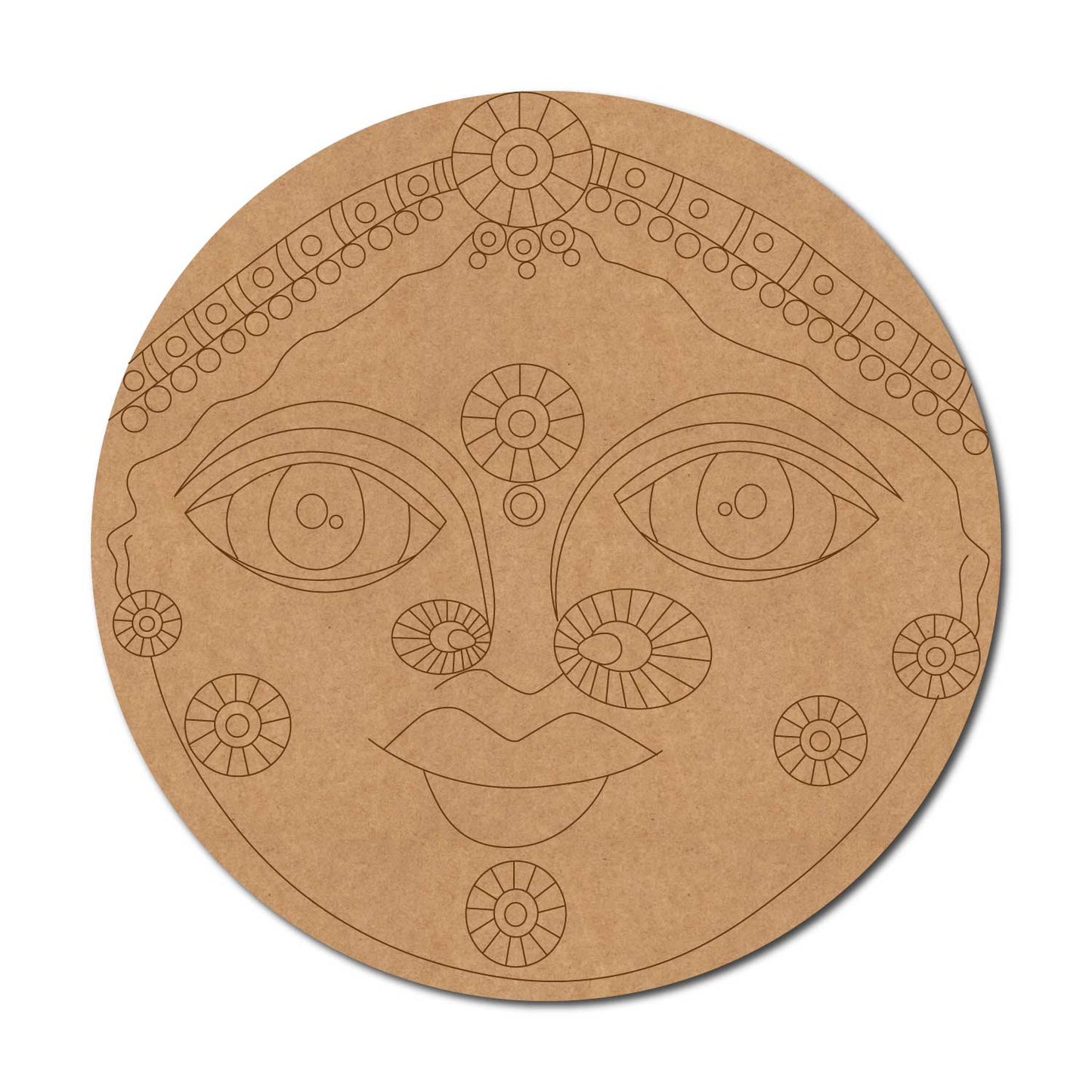 Cheriyal Mask Folk Art Pre Marked Round MDF Design 1