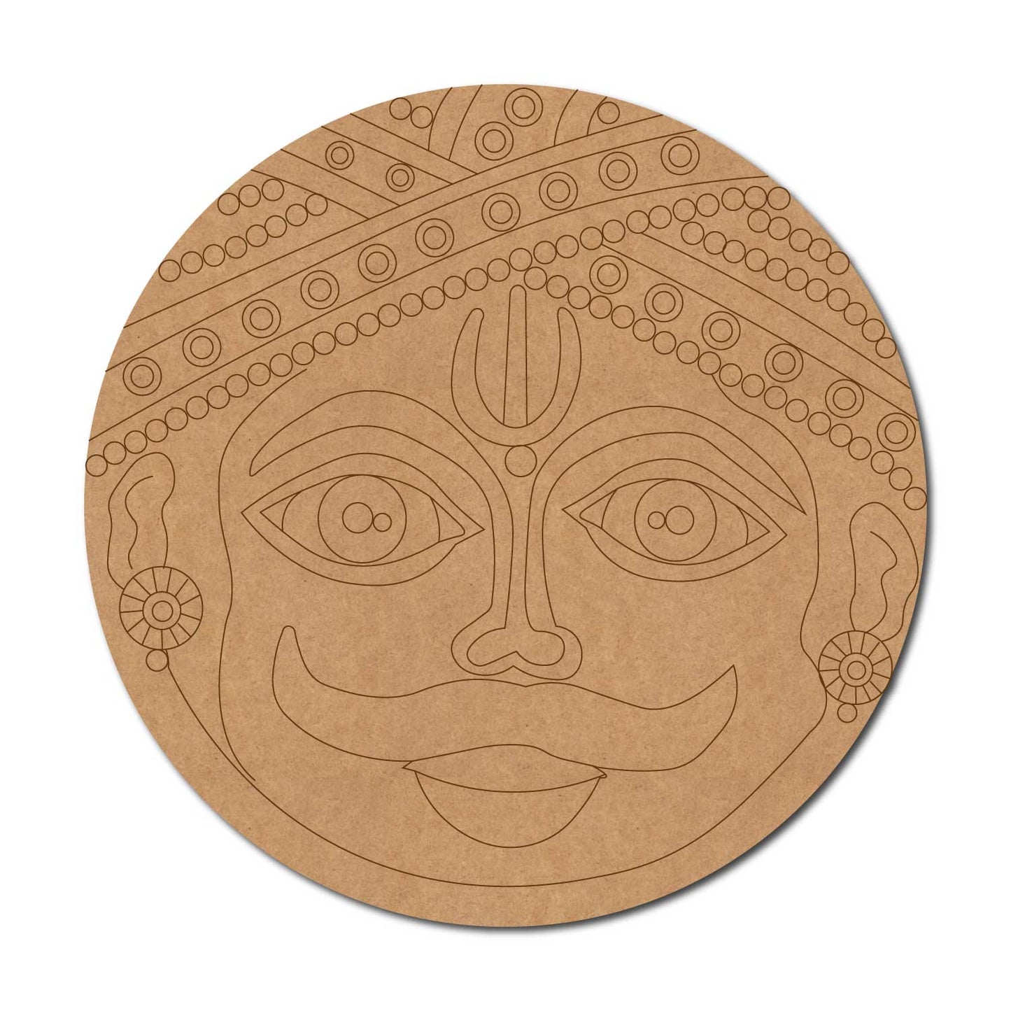 Cheriyal Mask Folk Art Pre Marked Round MDF Design 2