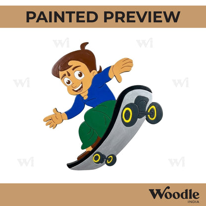 Chhota Bheem On Skateboard Pre Marked MDF Design 1