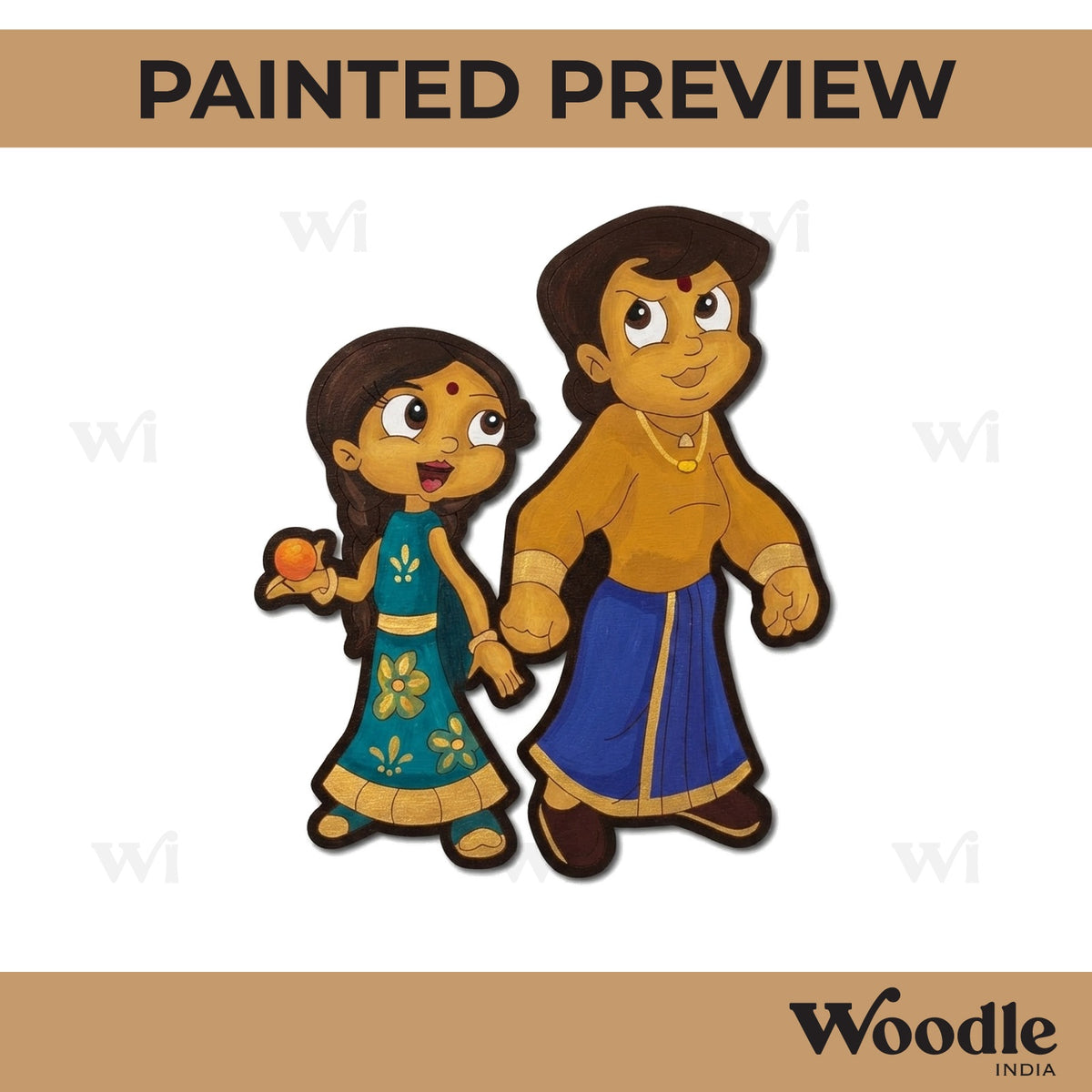 Chhota Bheem With Chutki Cartoon Pre Marked MDF Design 1