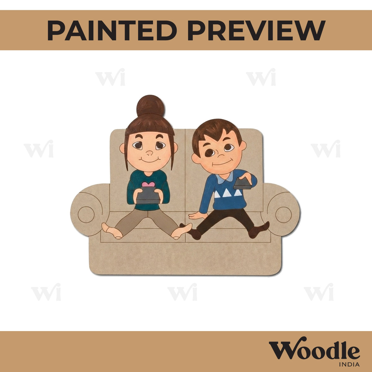 Children On Couch Pre Marked MDF Design 1