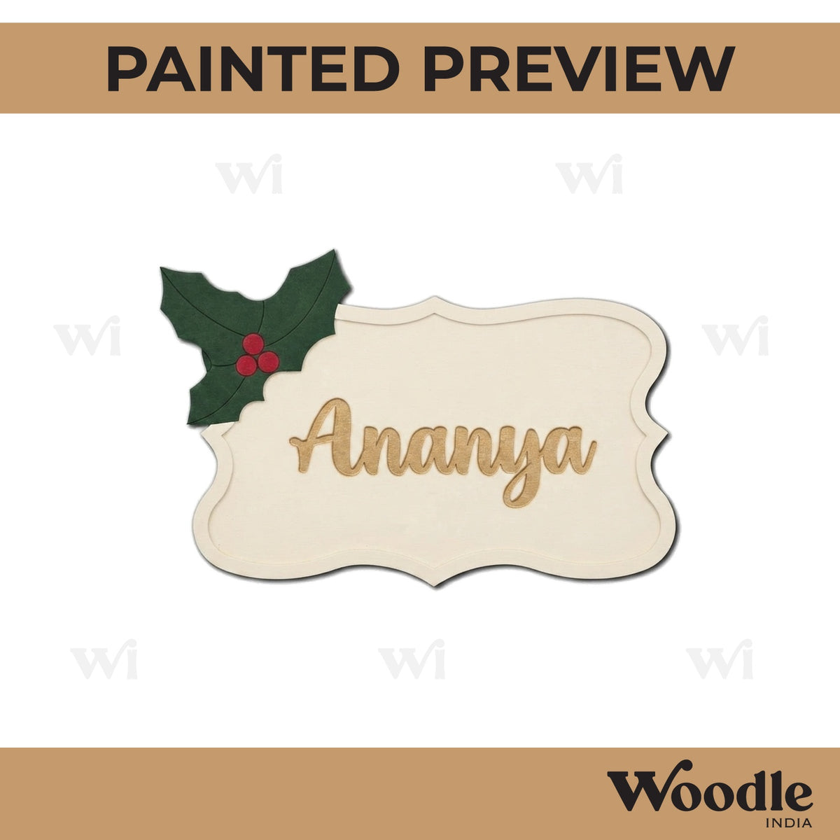 Christmas Holly Berries Nameplate MDF Design 1