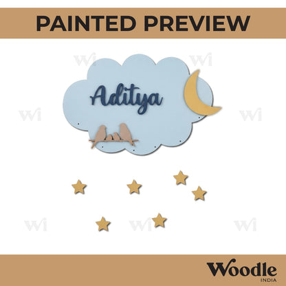 Cloud Bird Moon Nameplate MDF Design 1