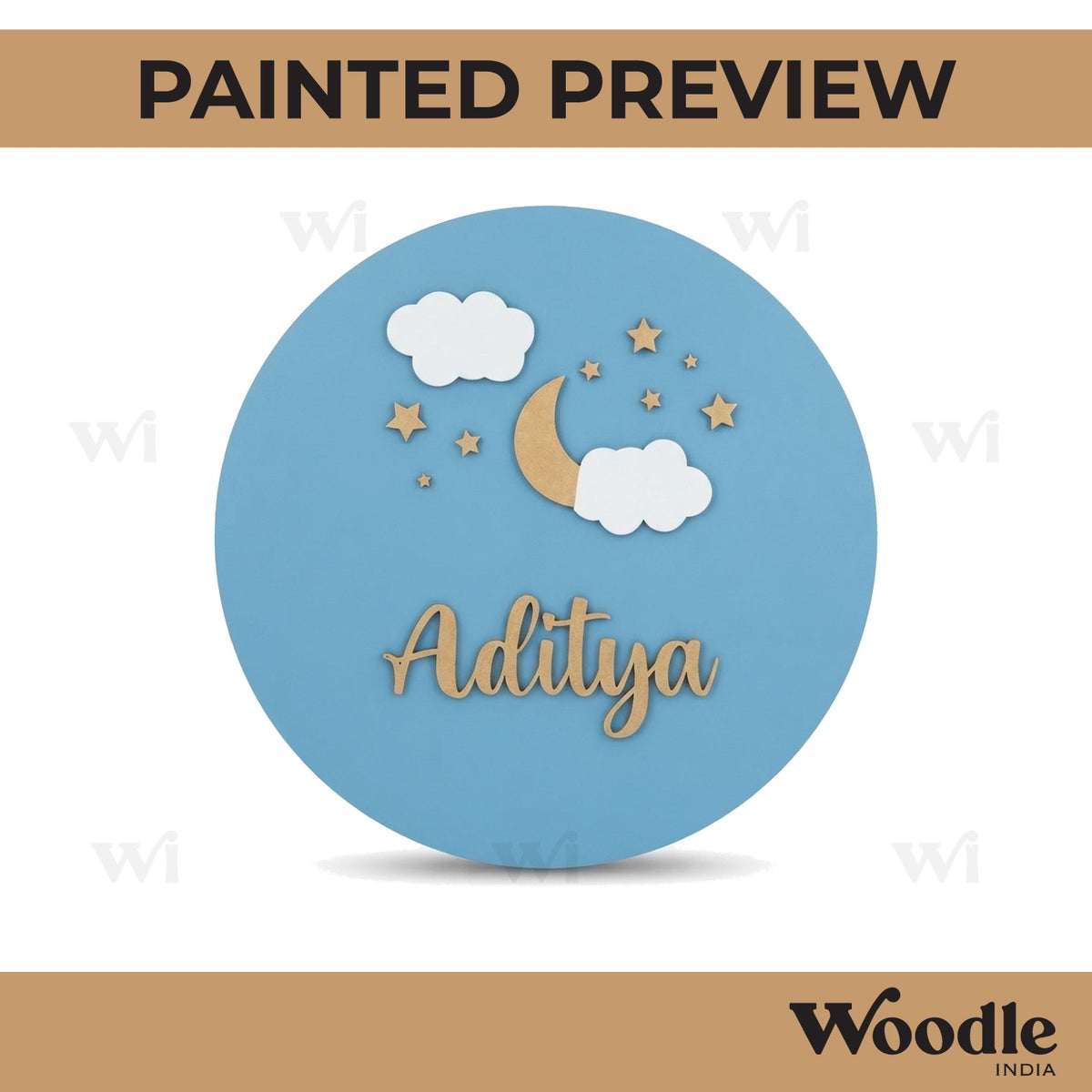 Cloud Moon Stars Nameplate MDF Design 1