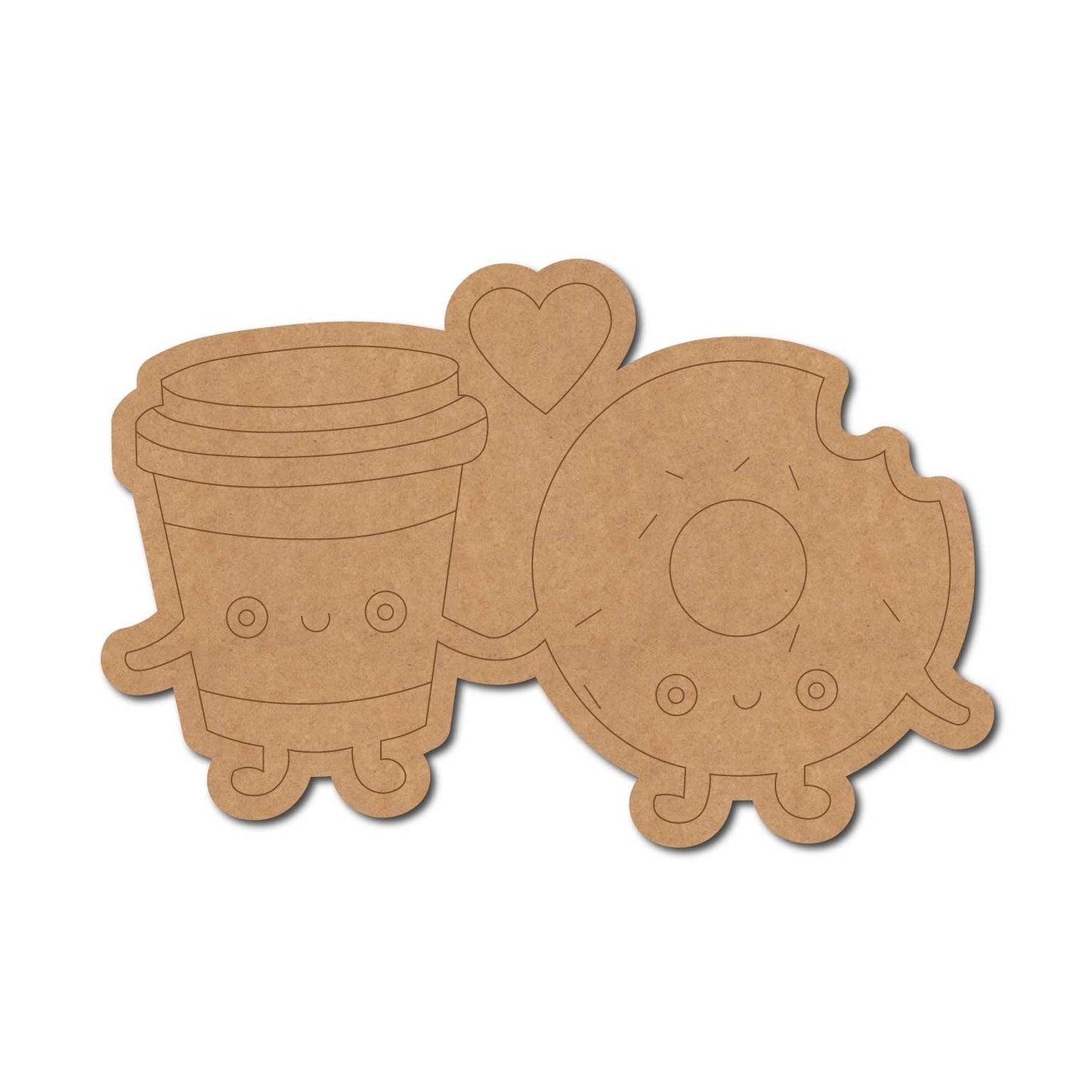 Coffee And Donut Kawaii Pre Marked MDF Design 1