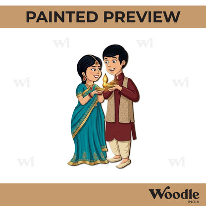 Couple Holding Diya Pre Marked MDF Design 2