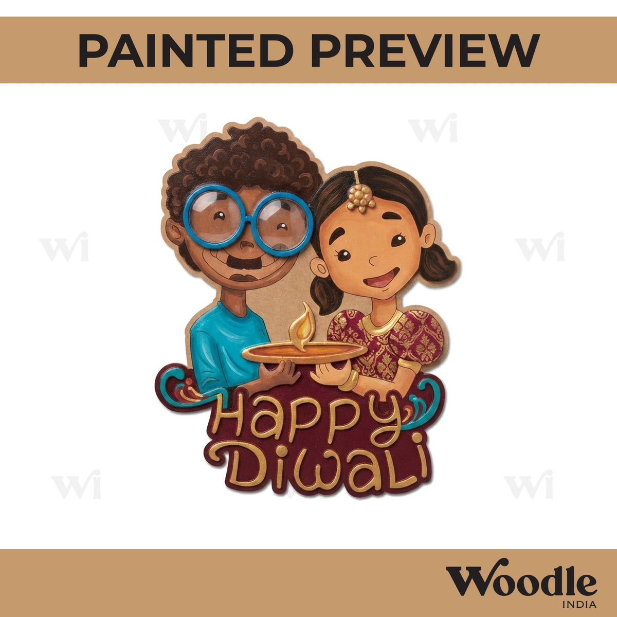 Couple Holding Pooja Thali Diwali Pre Marked Base MDF Design 1