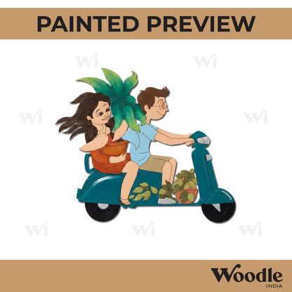 Couple On Scooter With Plants Pre Marked MDF Design 1