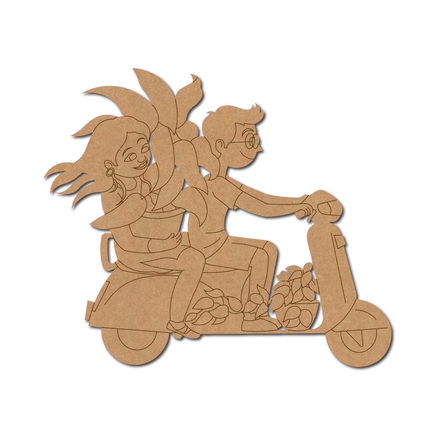 Couple On Scooter With Plants Pre Marked MDF Design 1