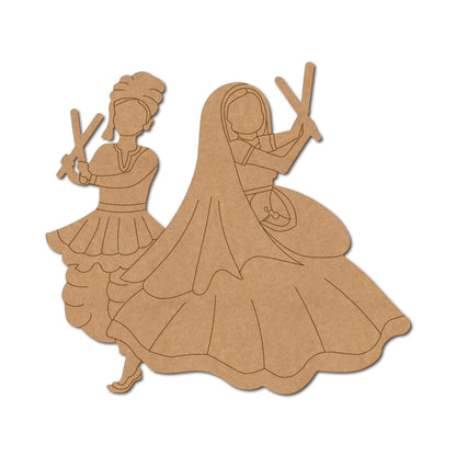 Couple Playing Dandiya Pre Marked MDF Design 1