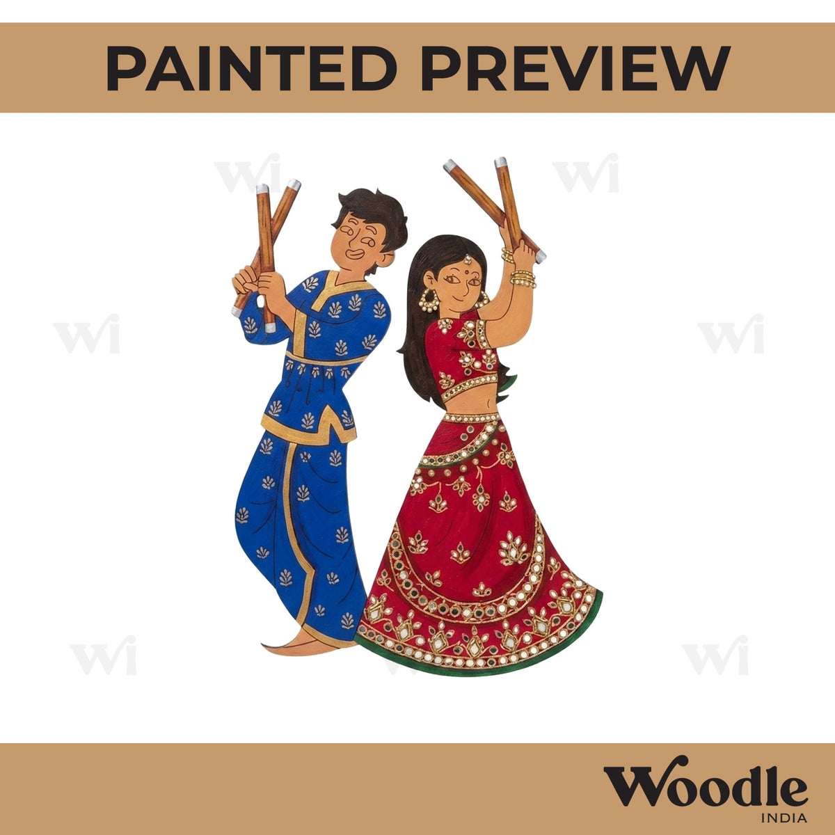 Couple Playing Dandiya Pre Marked MDF Design 2