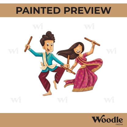 Couple Playing Dandiya Pre Marked MDF Design 3