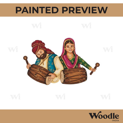 Couple Playing Dhol Pre Marked MDF Design 1