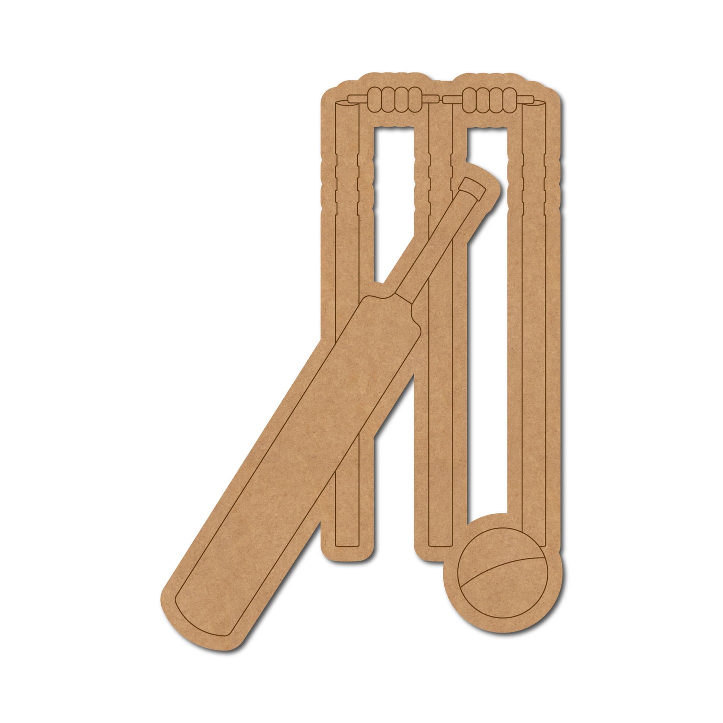 Cricket Wicket Bat Ball Pre Marked MDF Design 1