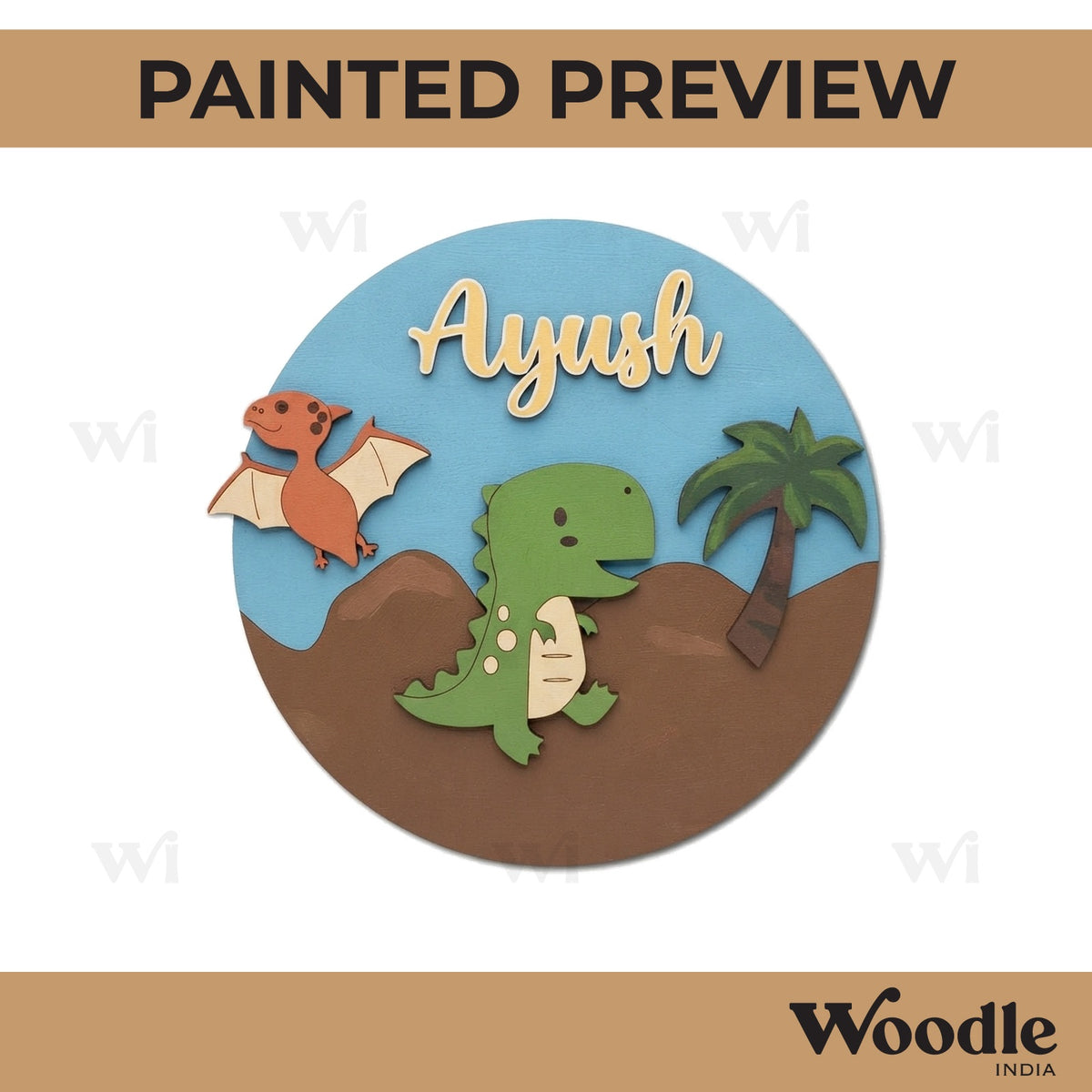 Dinosaur Theme Nameplate MDF Design 2