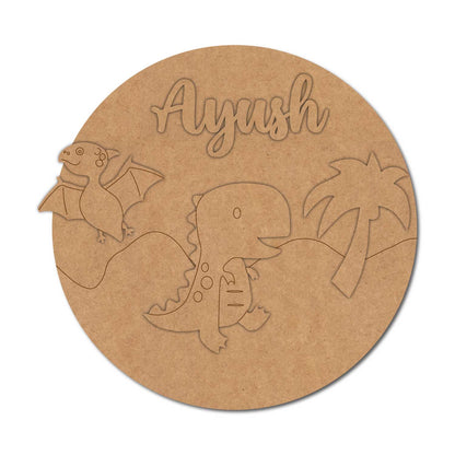 Dinosaur Theme Nameplate MDF Design 2