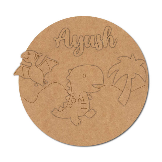 Dinosaur Theme Nameplate MDF Design 2