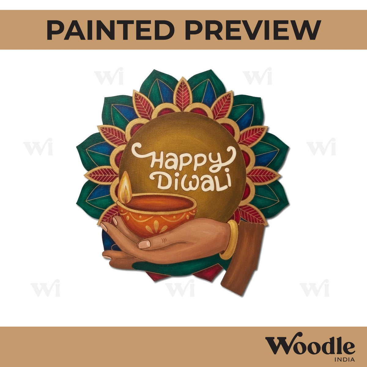 Diya Happy Diwali Text Pre Marked Base MDF Design 1