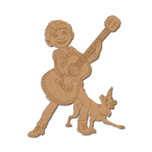 Dog And Boy With Guitar Pre Marked MDF Design 1