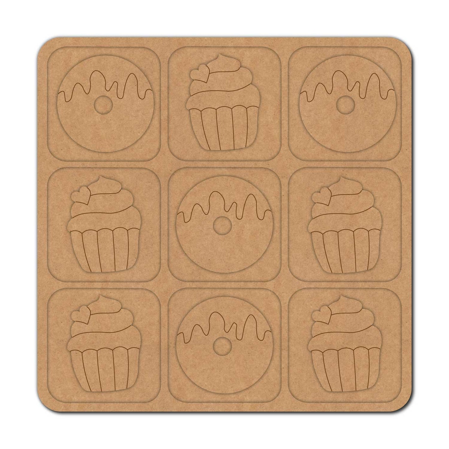 Donut Cupcake Tic Tac Toe Pre Marked MDF Design 1