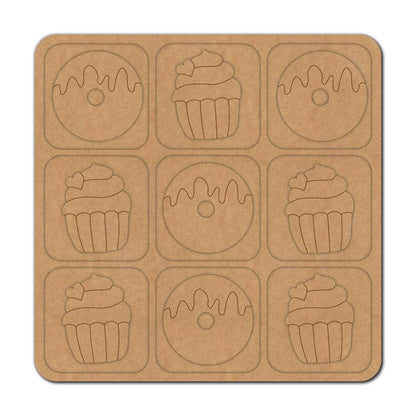 Donut Cupcake Tic Tac Toe Pre Marked MDF Design 1