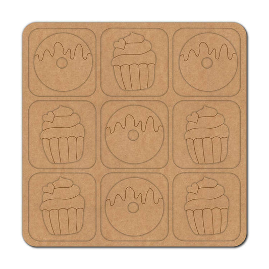 Donut Cupcake Tic Tac Toe Pre Marked MDF Design 1