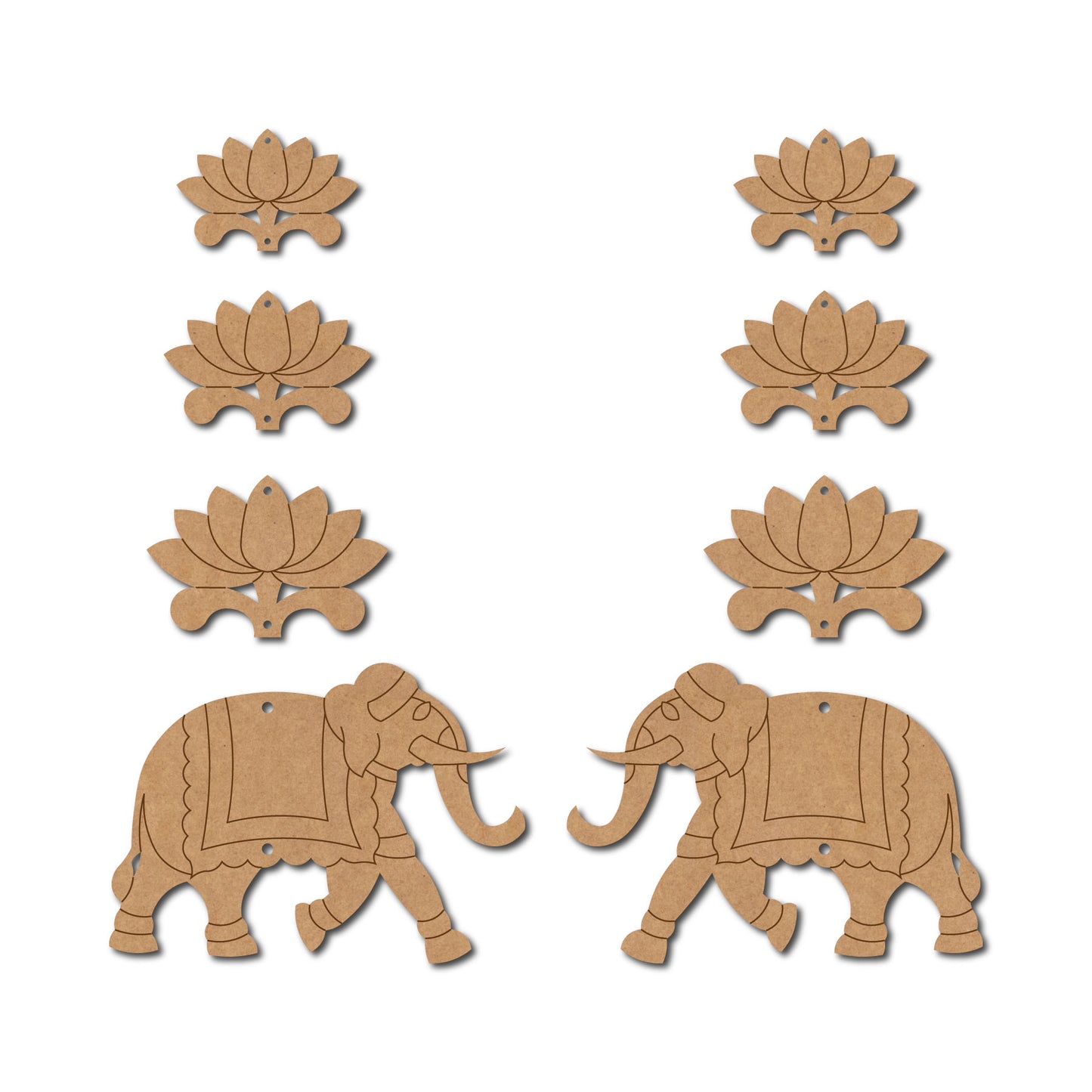 Elephant And Lotus Hanging Pre Marked MDF Design 1