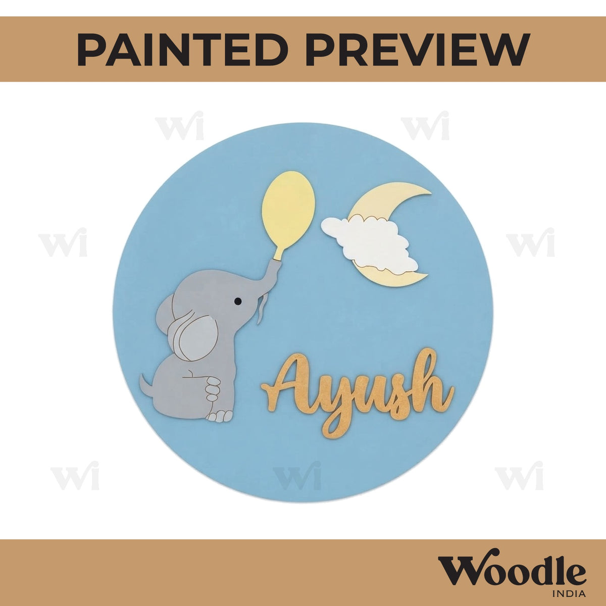 Elephant Clouds Nameplate MDF Design 1