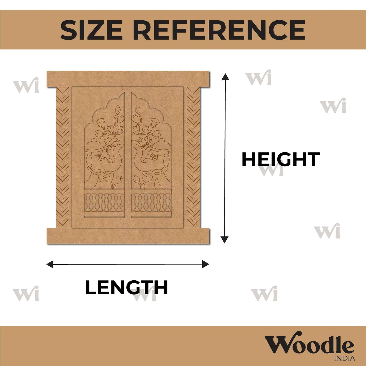 Elephant Lotus Floral Jharokha Pre Marked MDF Design 1