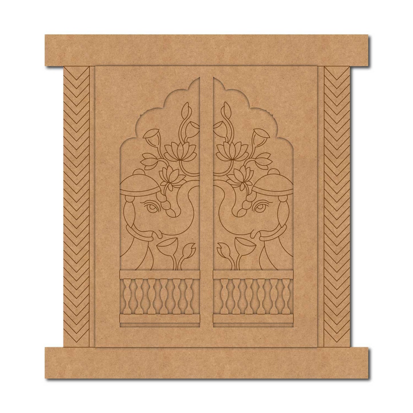 Elephant Lotus Floral Jharokha Pre Marked MDF Design 1