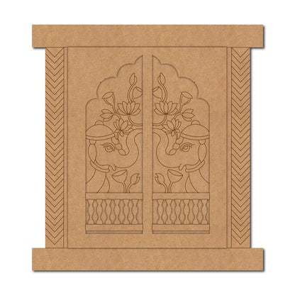 Elephant Lotus Floral Jharokha Pre Marked MDF Design 1