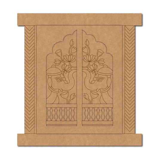 Elephant Lotus Floral Jharokha Pre Marked MDF Design 1