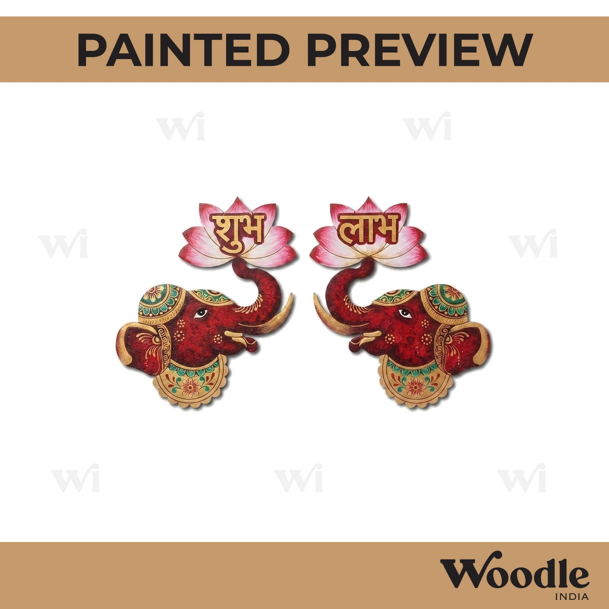 Elephant Lotus Shubh Labh Pre Marked Base MDF Design 1