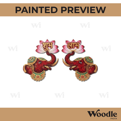 Elephant Lotus Shubh Labh Pre Marked Base MDF Design 1