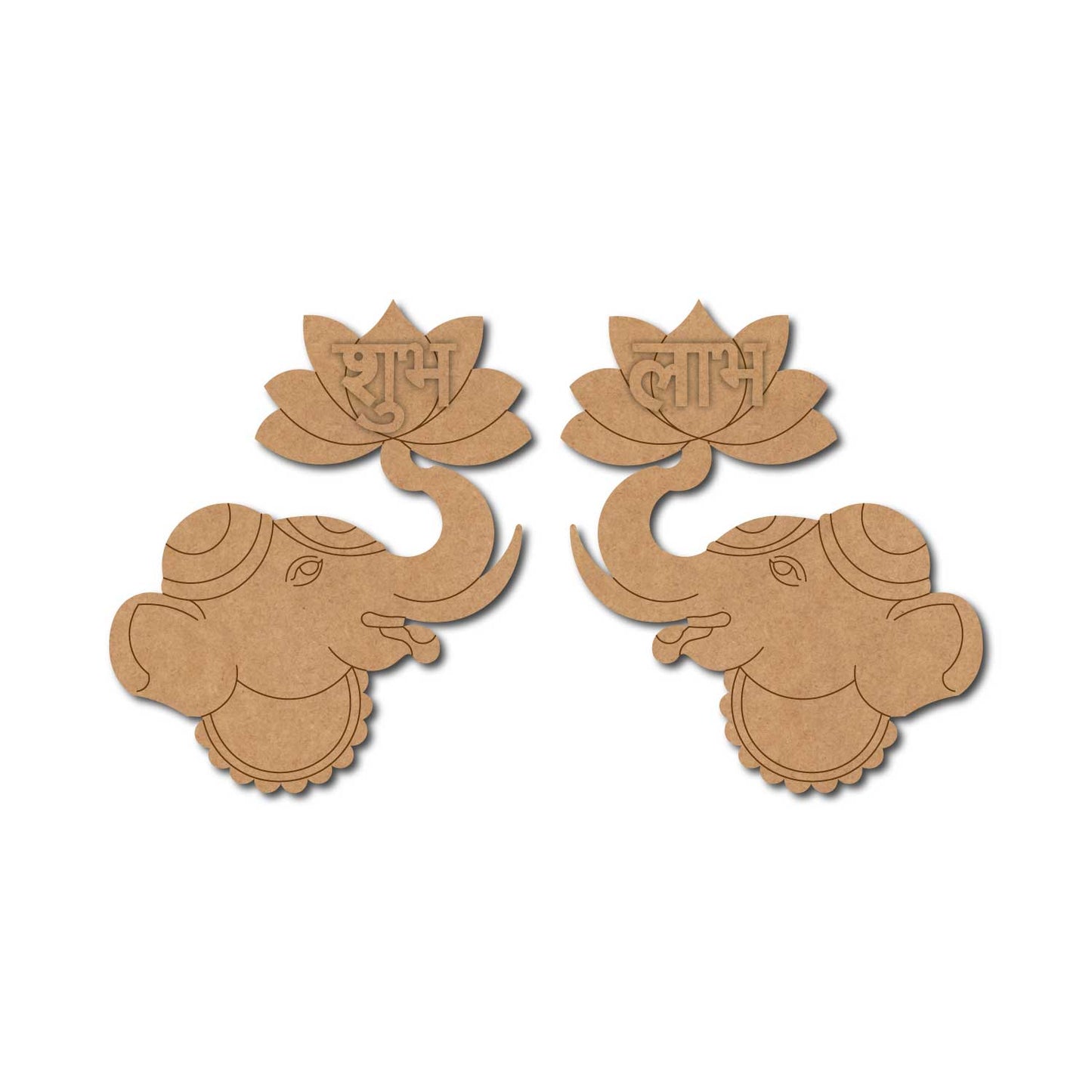 Elephant Lotus Shubh Labh Pre Marked Base MDF Design 1