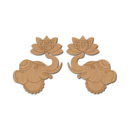 Elephant Lotus Shubh Labh Pre Marked Base MDF Design 1