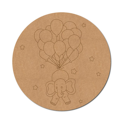 Elephant with Balloons Pre Marked Round MDF Design 2