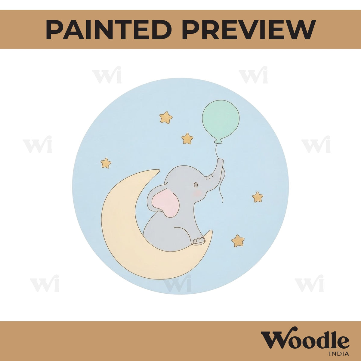 Elephant with Balloons Pre Marked Round MDF Design 3