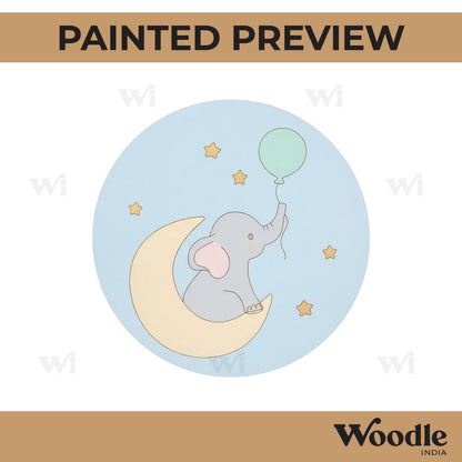 Elephant with Balloons Pre Marked Round MDF Design 3