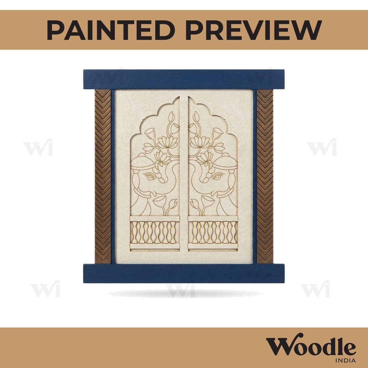 Elephant Lotus Floral Jharokha Pre Marked MDF Design 1