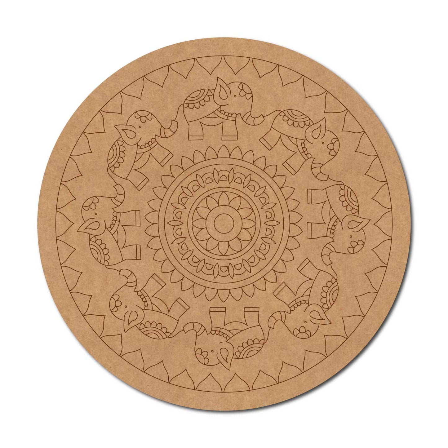 Elephants Mandala Pre Marked Round MDF Design 1