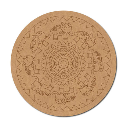 Elephants Mandala Pre Marked Round MDF Design 1