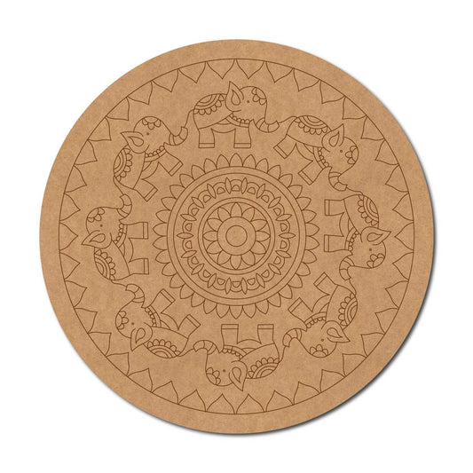 Elephants Mandala Pre Marked Round MDF Design 1