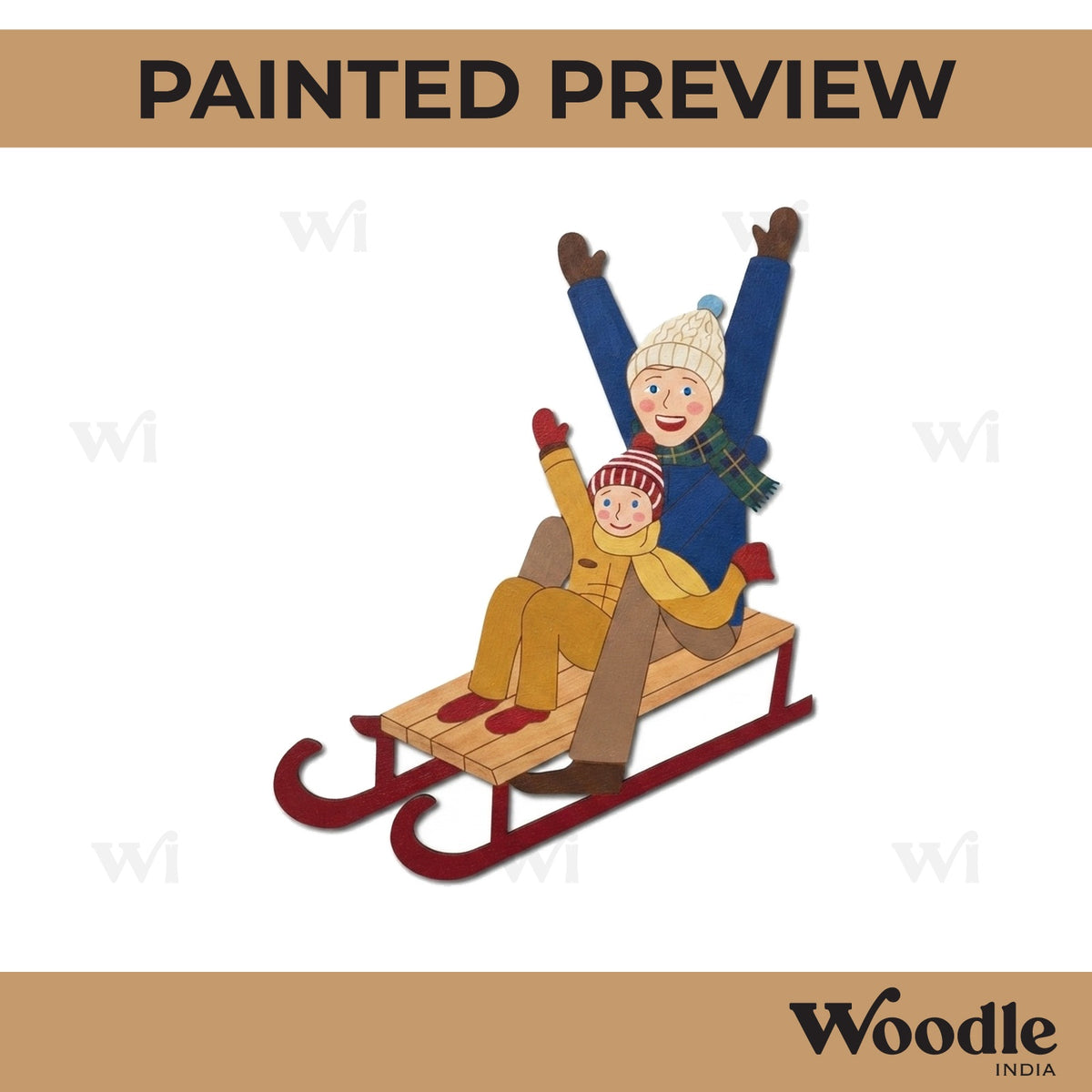 Father And Child On A Sledge Pre Marked MDF Design 1