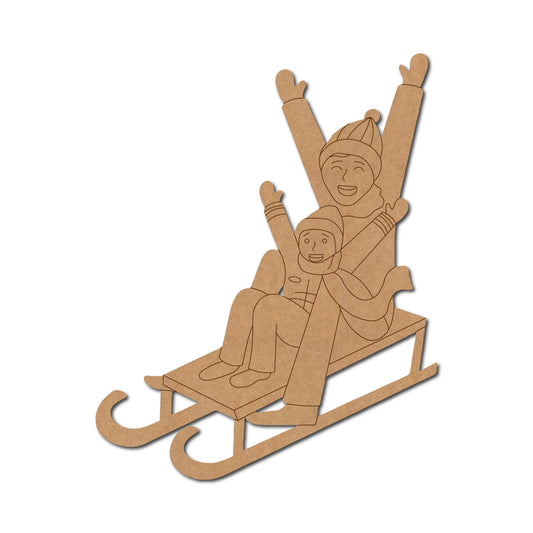 Father And Child On A Sledge Pre Marked MDF Design 1